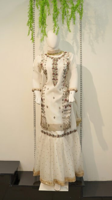 Ladies Gharara Net White Suit 532A